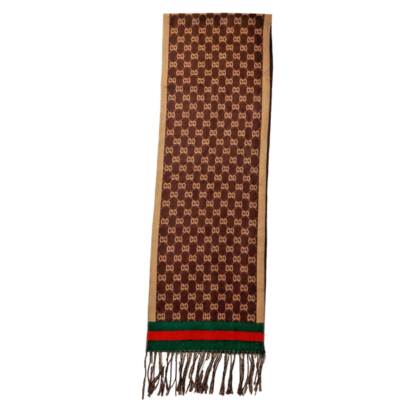 Gucci Brown & Tan GG Print w/ Green & Red Stripes Reversible Scarf Pre-owned - Picture 6 of 16